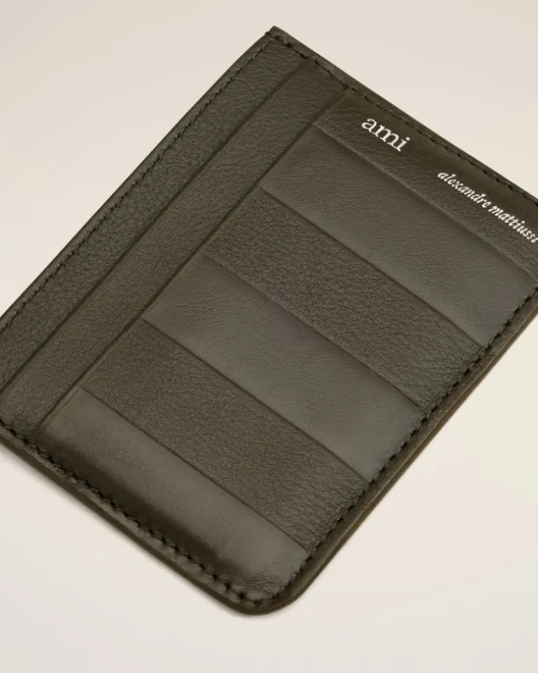 Ami Paris Green Leather Midi Card Holder BLACK OLIVE Best Sale