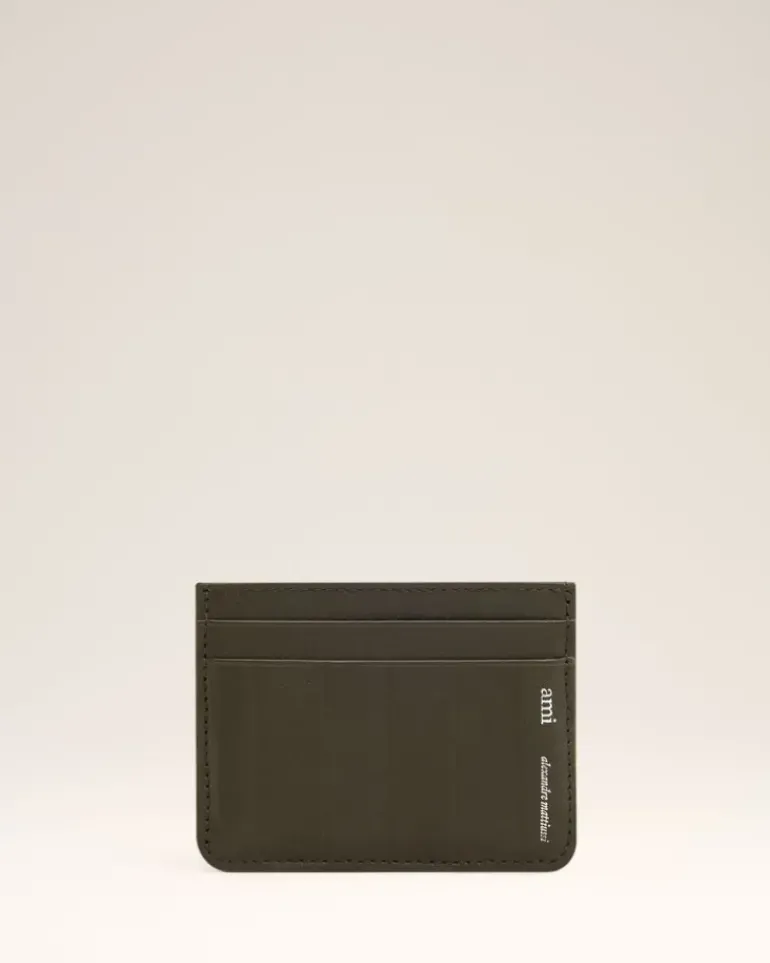 Ami Paris Green Leather Midi Card Holder BLACK OLIVE Best Sale