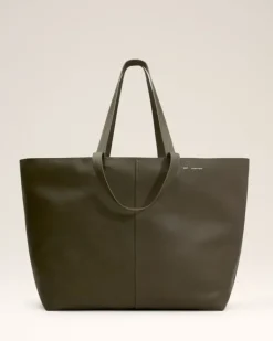 Ami Paris Green Leather Midi Maxi Tote Bag BLACK OLIVE Fashion