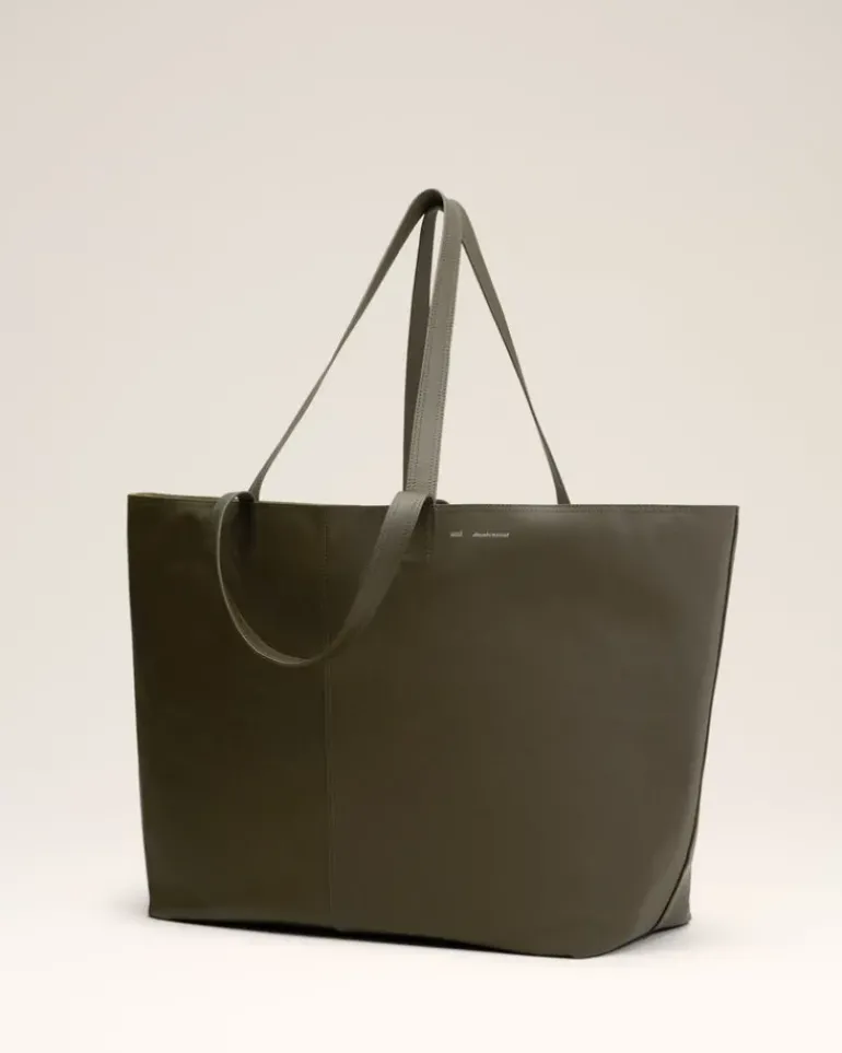 Ami Paris Green Leather Midi Maxi Tote Bag BLACK OLIVE Fashion