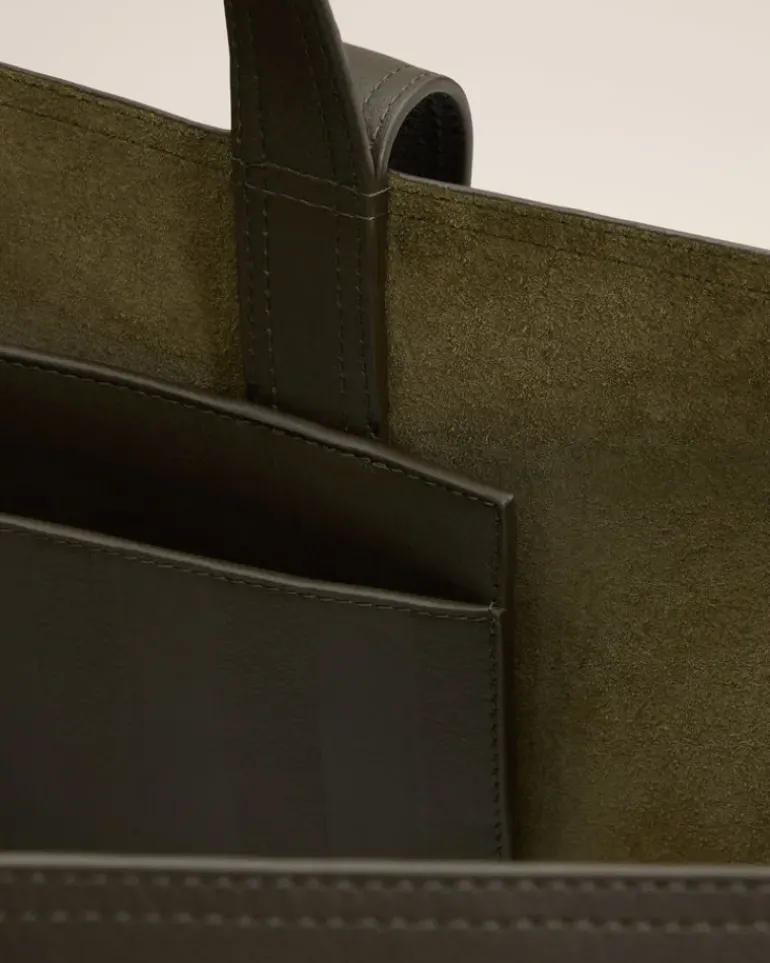 Ami Paris Green Leather Midi Maxi Tote Bag BLACK OLIVE Fashion