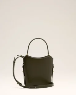Ami Paris Green Leather Mini Paris Paris Bucket Bag BLACK OLIVE Clearance