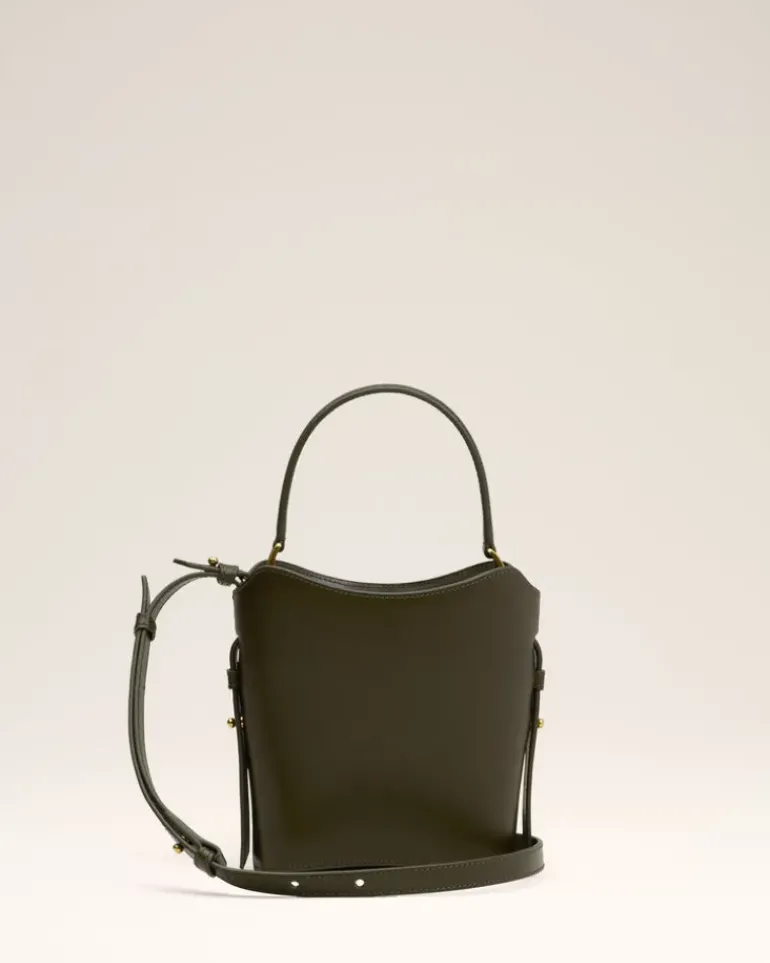 Ami Paris Green Leather Mini Paris Paris Bucket Bag BLACK OLIVE Clearance