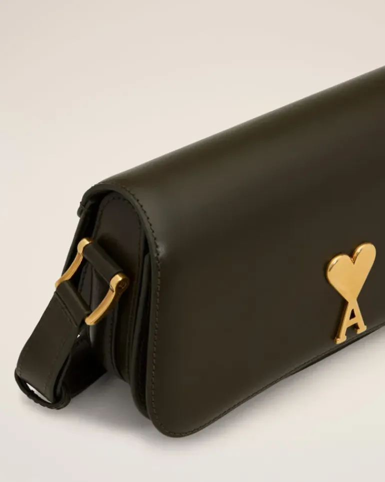 Ami Paris Green Leather Shoulder Bag Paris Paris BLACK OLIVE Shop