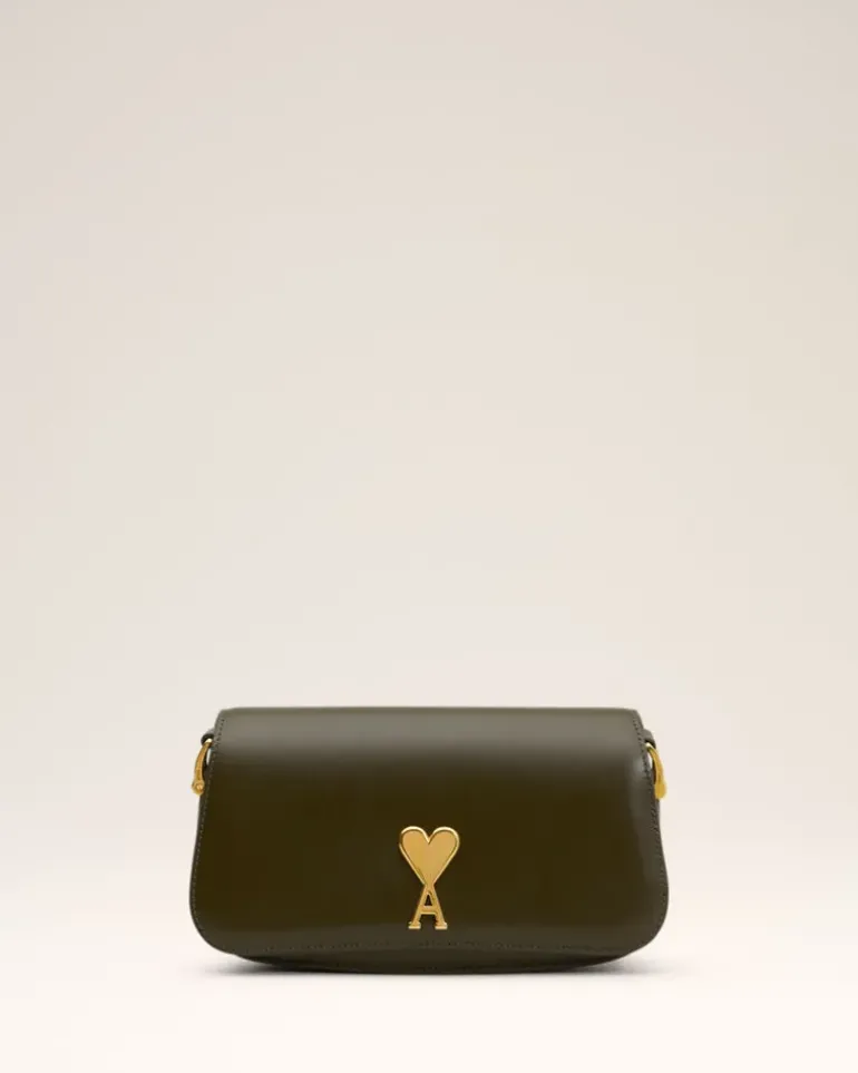 Ami Paris Green Leather Shoulder Bag Paris Paris BLACK OLIVE Shop