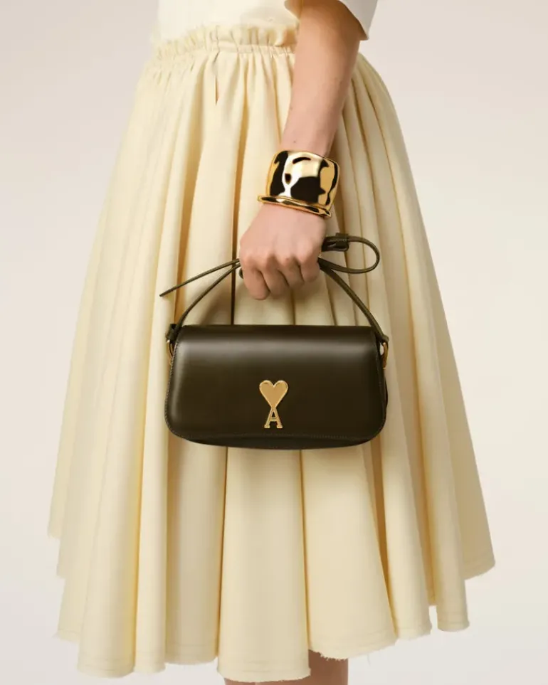 Ami Paris Green Leather Shoulder Bag Paris Paris BLACK OLIVE Shop