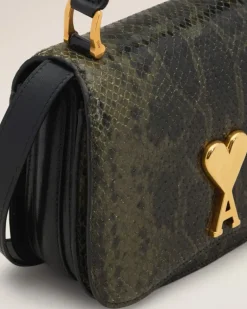 Ami Paris Green Leather Top Handle Paris Paris Bag BLACK OLIVE Sale