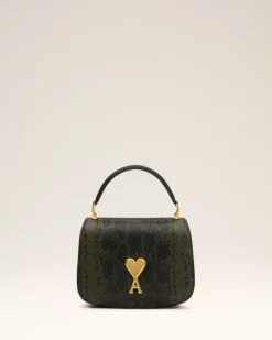 Ami Paris Green Leather Top Handle Paris Paris Bag BLACK OLIVE Sale