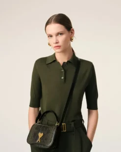 Ami Paris Green Leather Top Handle Paris Paris Bag BLACK OLIVE Sale
