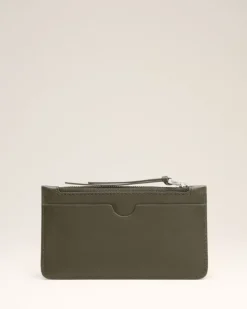 Ami Paris Green Leather Zipped Card Holder BLACK OLIVE Clearance