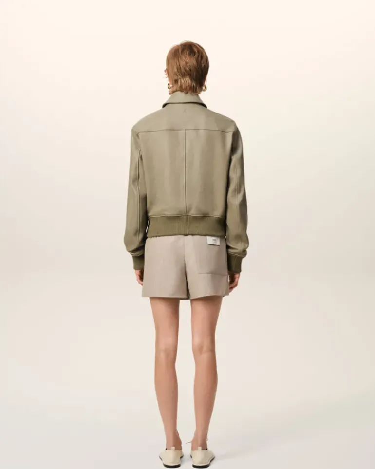 Ami Paris Green Leather Zipped Jacket LAUREL Best