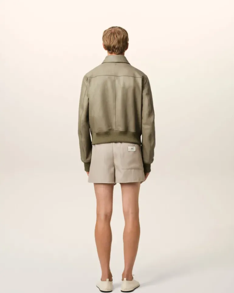 Ami Paris Green Leather Zipped Jacket LAUREL Best
