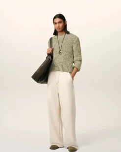 Ami Paris Green Mouliné Textured Knit Crewneck Sweater WHITE CREAM/LICHEN Shop