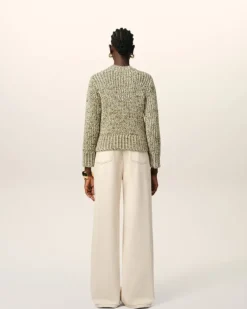 Ami Paris Green Mouliné Textured Knit Crewneck Sweater WHITE CREAM/LICHEN Shop