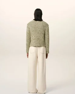 Ami Paris Green Mouliné Textured Knit Crewneck Sweater WHITE CREAM/LICHEN Shop