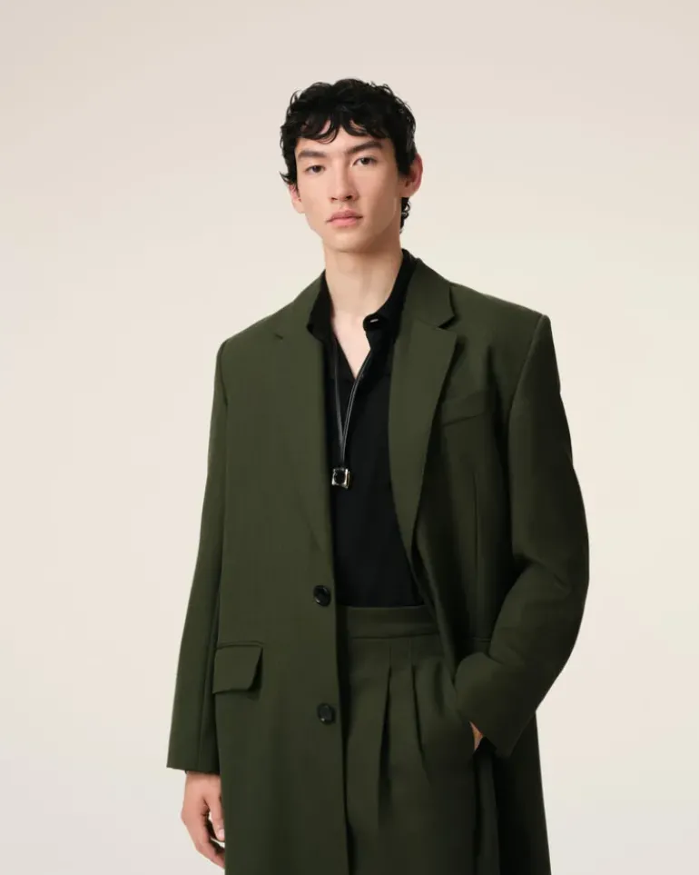 Ami Paris Green Wool Back Slit Long Coat LODEN Fashion