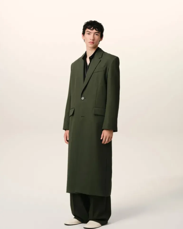 Ami Paris Green Wool Back Slit Long Coat LODEN Fashion