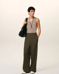 Ami Paris Green Wool Sailor Trousers BLACK OLIVE Cheap
