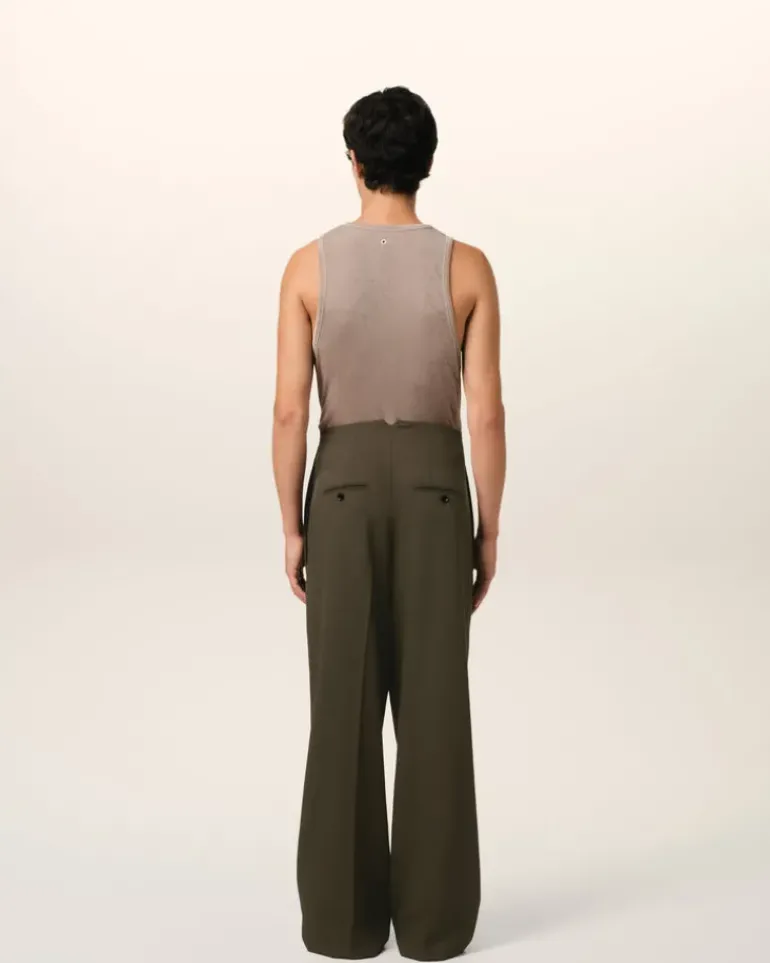 Ami Paris Green Wool Sailor Trousers BLACK OLIVE Cheap