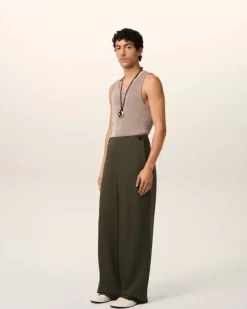 Ami Paris Green Wool Sailor Trousers BLACK OLIVE Cheap