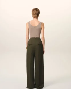 Ami Paris Green Wool Sailor Trousers BLACK OLIVE Best Sale