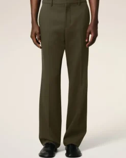 Ami Paris Green Wool Straight Fit Trousers BLACK OLIVE Flash Sale