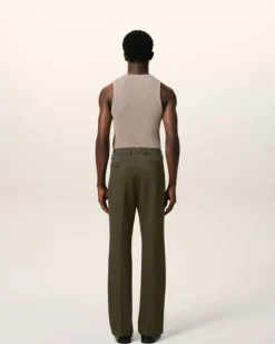 Ami Paris Green Wool Straight Fit Trousers BLACK OLIVE Flash Sale