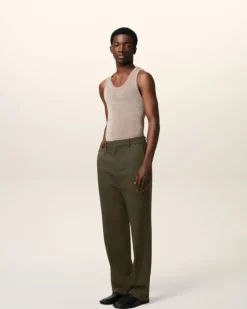 Ami Paris Green Wool Straight Fit Trousers BLACK OLIVE Flash Sale