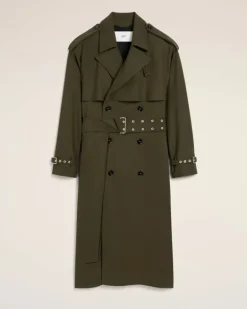 Ami Paris Green Wool Trench Coat BLACK OLIVE Store