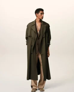 Ami Paris Green Wool Trench Coat BLACK OLIVE Store