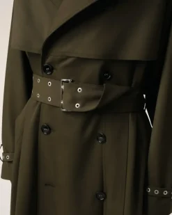 Ami Paris Green Wool Trench Coat BLACK OLIVE Store
