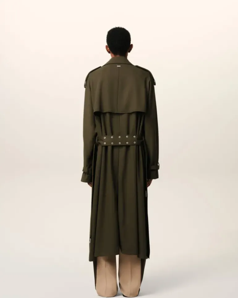 Ami Paris Green Wool Trench Coat BLACK OLIVE Store