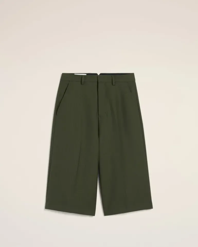 Ami Paris Green Wool Wide Bermuda LODEN Cheap