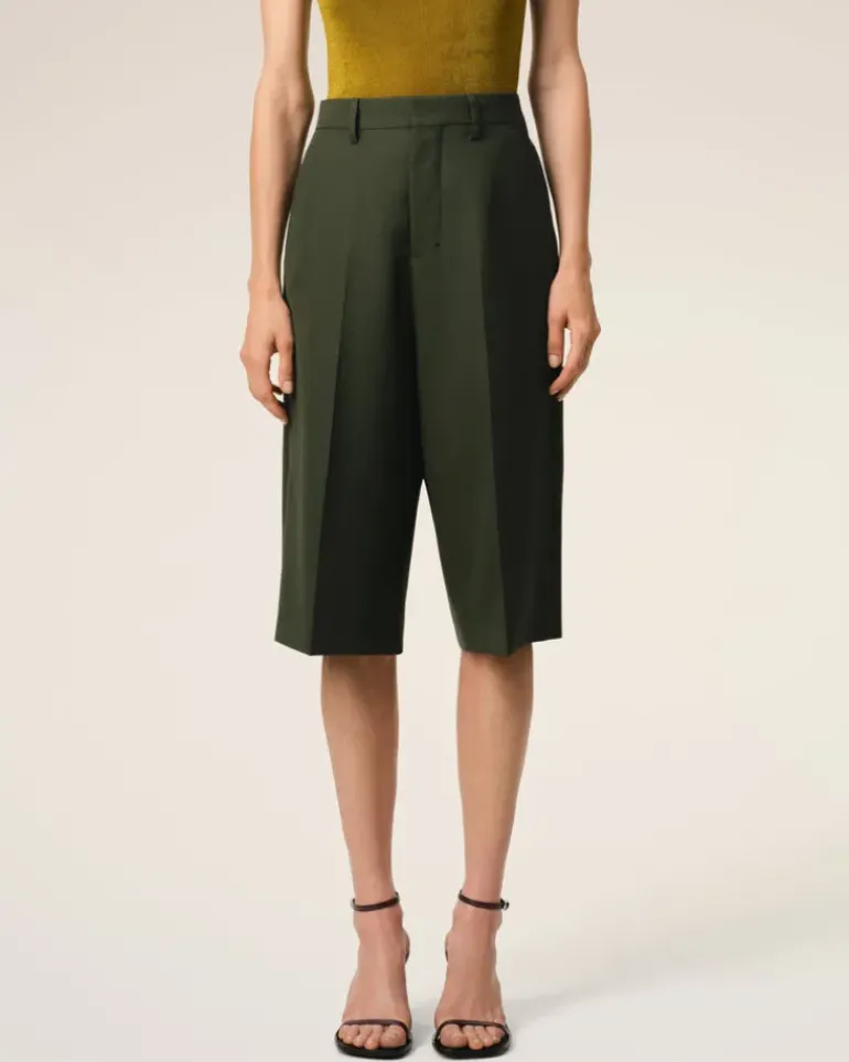 Ami Paris Green Wool Wide Bermuda LODEN Cheap