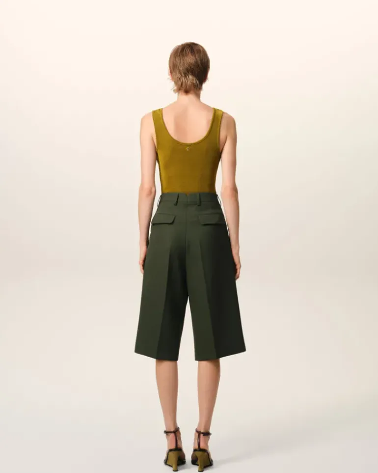 Ami Paris Green Wool Wide Bermuda LODEN Cheap
