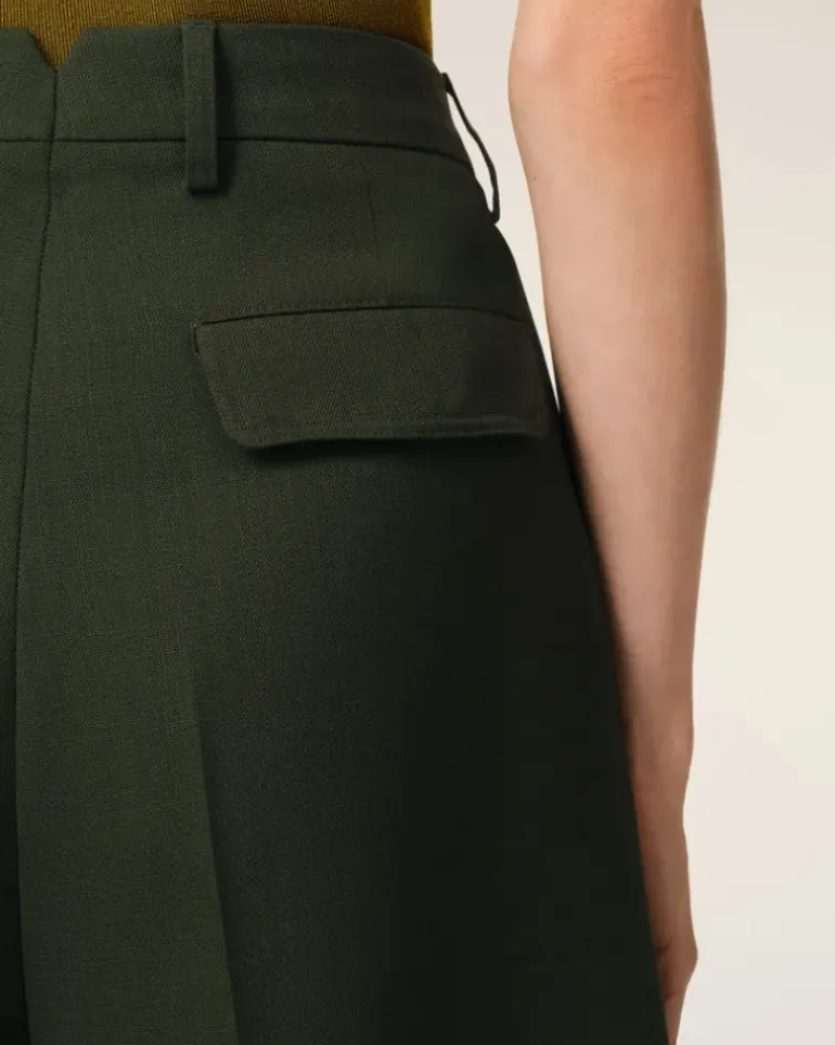 Ami Paris Green Wool Wide Bermuda LODEN Cheap