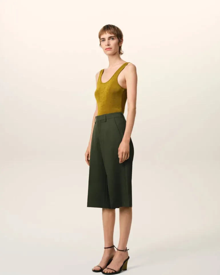 Ami Paris Green Wool Wide Bermuda LODEN Cheap