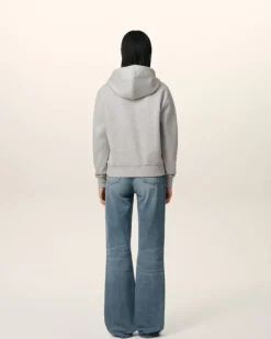 Ami Paris Grey Cotton Ami de Coeur Zipped Hoodie HEATHER ASH GREY Sale