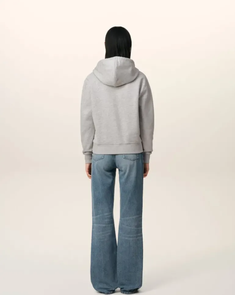 Ami Paris Grey Cotton Ami de Coeur Zipped Hoodie HEATHER ASH GREY Sale