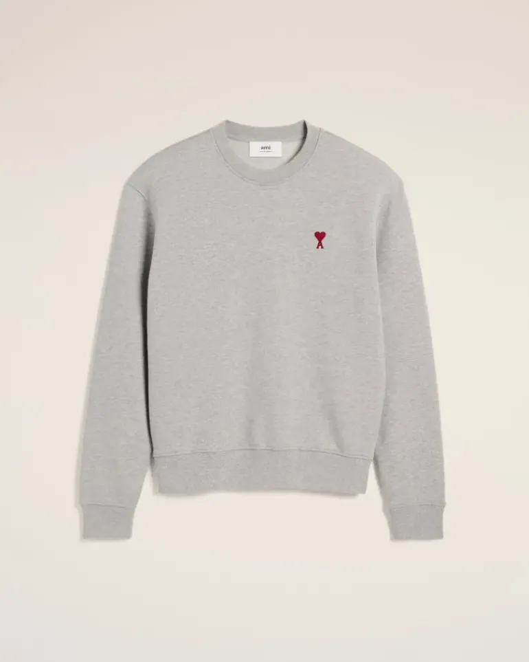 Ami Paris Grey Cotton Ami de Coeur Sweatshirt HEATHER ASH GREY Cheap