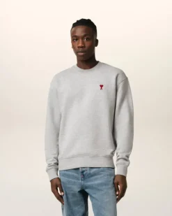 Ami Paris Grey Cotton Ami de Coeur Sweatshirt HEATHER ASH GREY Cheap