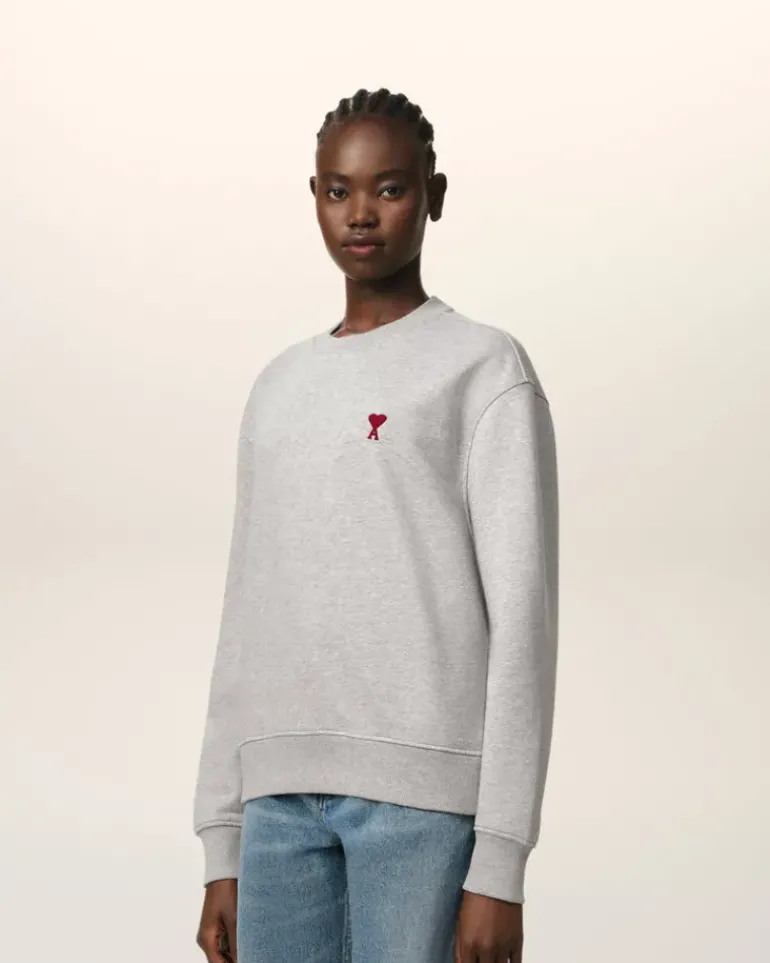 Ami Paris Grey Cotton Ami de Coeur Sweatshirt HEATHER ASH GREY Cheap