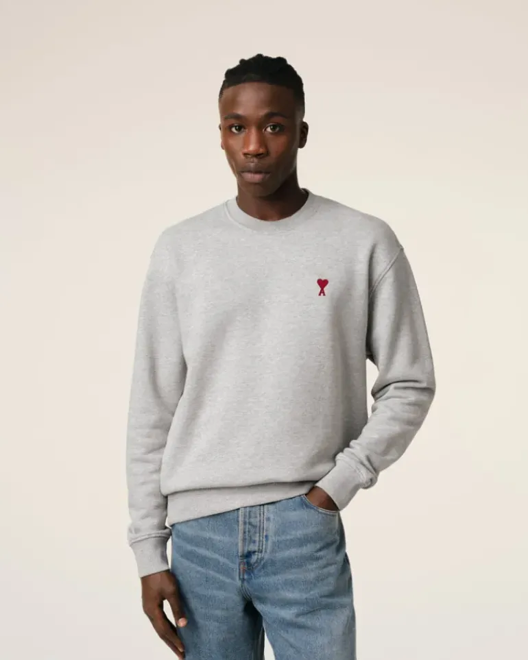 Ami Paris Grey Cotton Ami de Coeur Sweatshirt HEATHER ASH GREY Cheap
