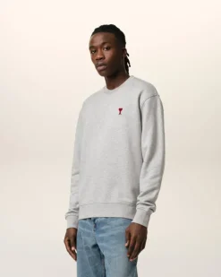 Ami Paris Grey Cotton Ami de Coeur Sweatshirt HEATHER ASH GREY Cheap