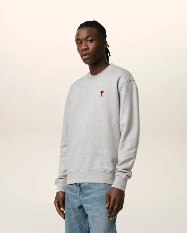 Ami Paris Grey Cotton Ami de Coeur Sweatshirt HEATHER ASH GREY Cheap