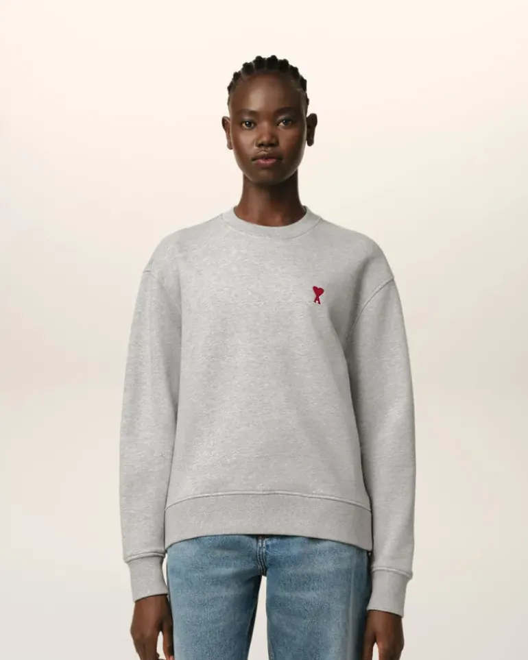 Ami Paris Grey Cotton Ami de Coeur Sweatshirt HEATHER ASH GREY Cheap
