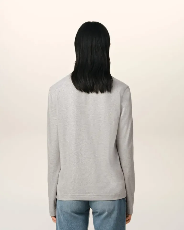 Ami Paris Grey Cotton Ami de Coeur Long Sleeves T-Shirt HEATHER ASH GREY Cheap