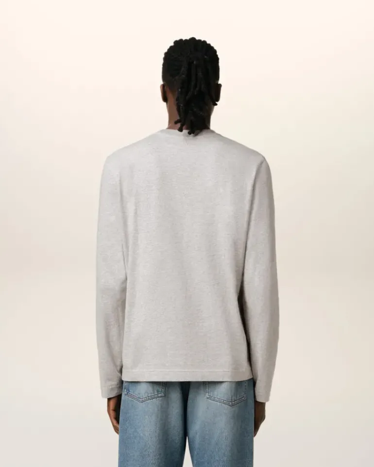 Ami Paris Grey Cotton Ami de Coeur Long Sleeves T-Shirt HEATHER ASH GREY Cheap
