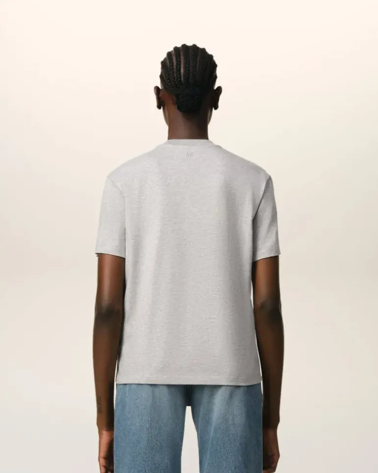 Ami Paris Grey Cotton Ami de Coeur T-Shirt HEATHER ASH GREY New