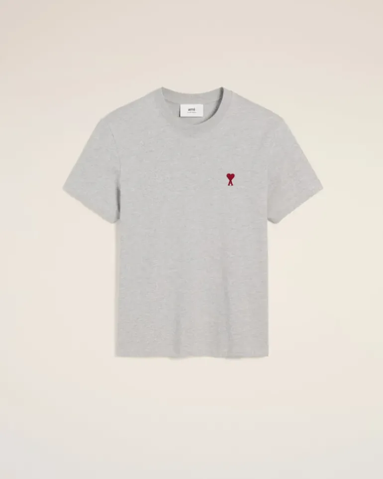 Ami Paris Grey Cotton Ami de Coeur T-Shirt HEATHER ASH GREY New